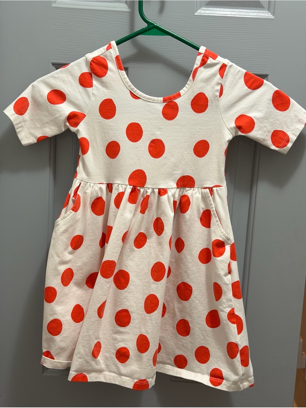 Quince Girls Skater Dress White W/Red Polka Dots Size 5T Organic Cotton Pockets